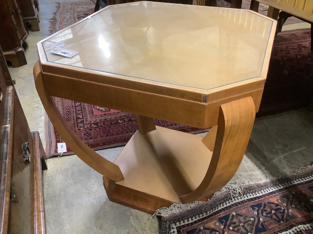 An Art Deco style maple wood occasional table, width 62cm